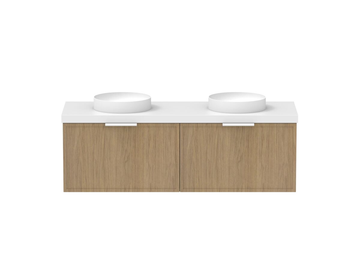 Supporting Image - Kado Lux Slim All Drawer 1500mm Wall Hung Vanity with Double Basin 50mm Top Boston Oak