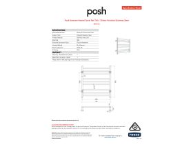 Specification Sheet - Posh Domaine Heated Towel Rail 700 x 750mm Polished Stainless Steel