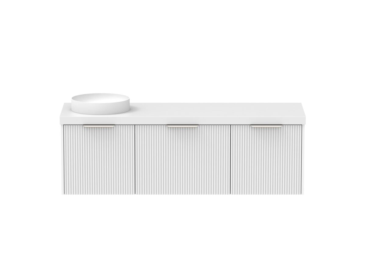 Supporting Image - Kado Neue Fluted Square All Drawer 1500mm Wall Hung Vanity with Left Hand Basin 50mm Top Ultra White
