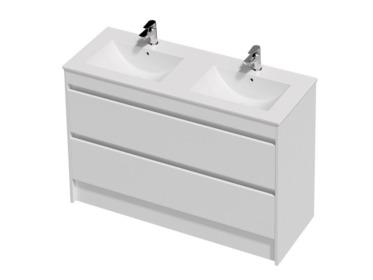Posh Domaine Twin 1200 Double Bowl 2 Drawer Floor Standing White Console Top Gloss White