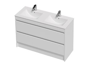 Posh Domaine Twin 1200 Double Bowl 2 Drawer Floor Standing White Console Top Gloss White