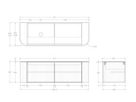 Technical Drawing - Kado Neue Fluted Double Curve All Door 1500mm Wall Hung Vanity with Left Hand Basin Durasein 12mm Top