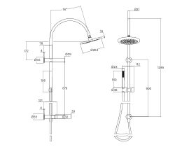 Technical Drawing - Faucet Strommen Vara Fin Twin Rail Shower (3 Star)