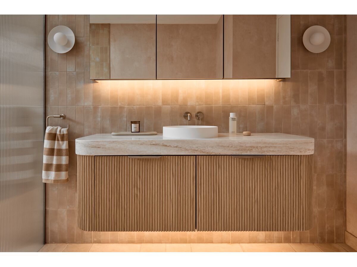 In Situ - Kado Neue Fluted Double Curve All Drawer 1500mm Wall Hung Vanity with Centre Basin Durasein Top 90mm