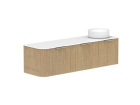 Supporting Image 2- Kado Neue Fluted Single Curve All Drawer 1650mm Wall Hung Vanity with Right Hand Basin Durasein 12mm Top Boston Oak