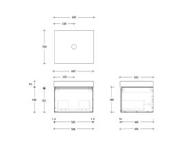 Technical Drawing - Posh Domaine 600mm Wall Hung Vanity Unit All-Drawer 90mm Top