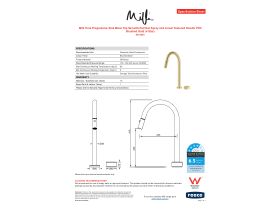 Specification Sheet - Milli Pure Progressive Sink Mixer Tap Set with Pull Out Spray and Linear Textured Handle PVD Brushed Gold (4 Star)