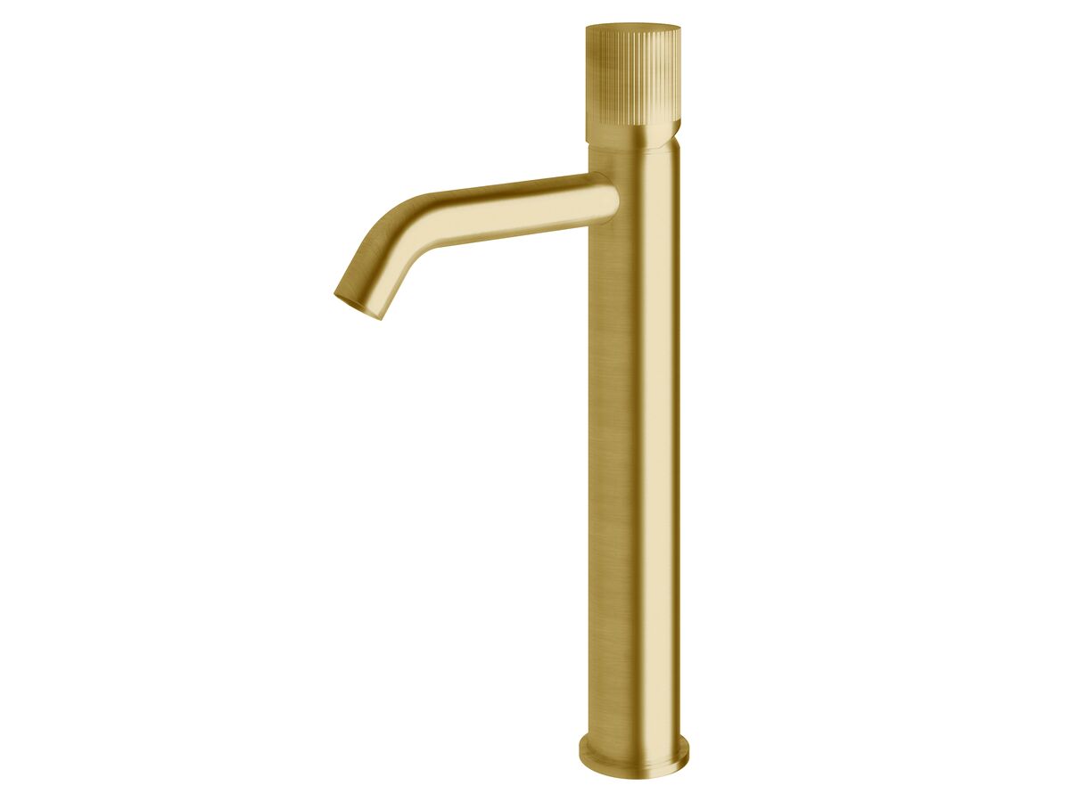 Sussex Pure Extended Basin Mixer Tap Curved Spout with Linear Textured Handle PVD Brushed Gold (5 Star)