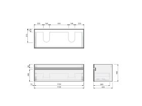 Technical Drawing - Posh Domaine Single 1200 Double Bowl Wall Hung Ceramic Top
