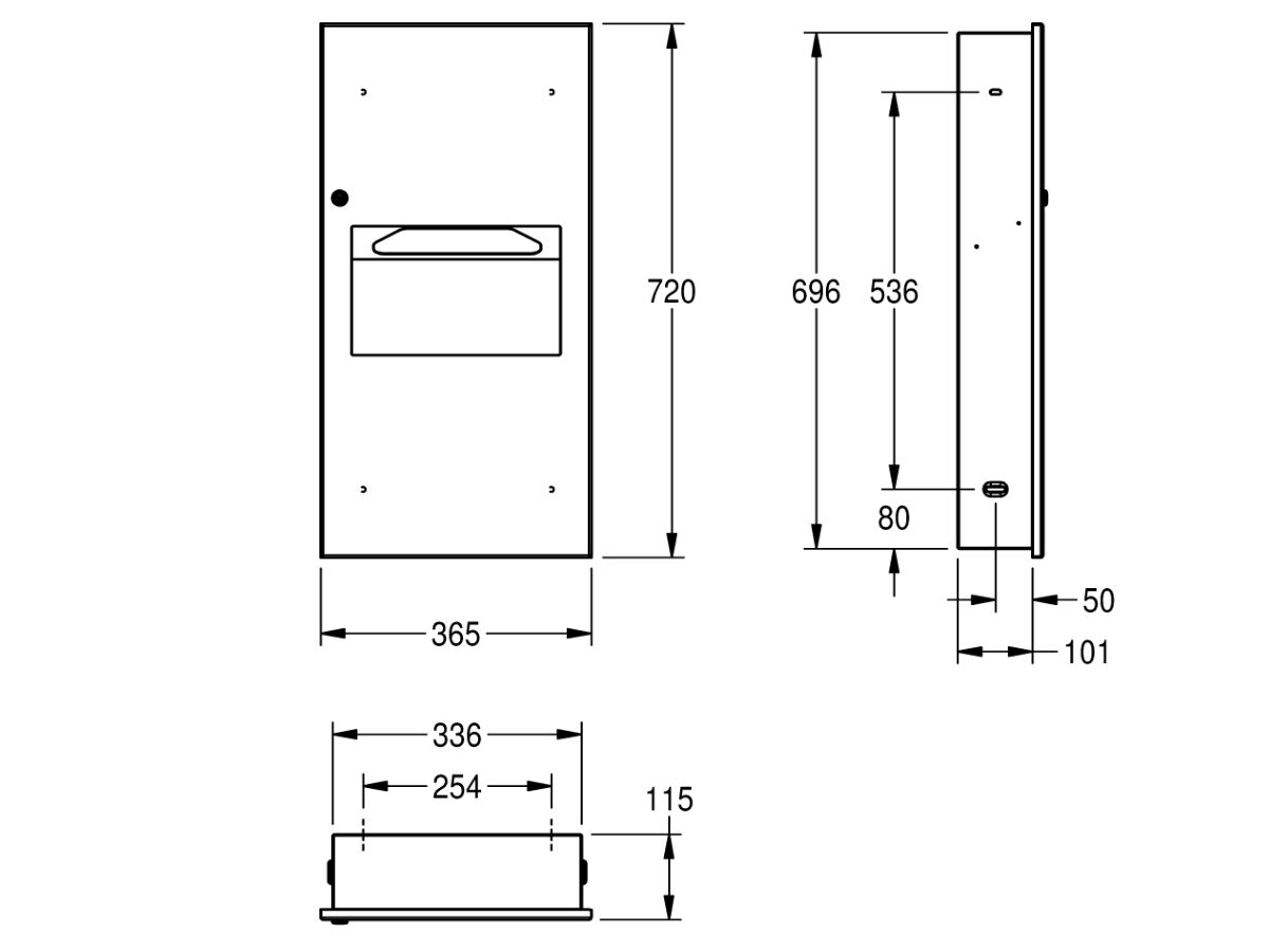 Franke Commercial Recessed Combination Unit 6.5 Litres Stainless Steel (Paper Towel Dispenser and Waste Receptable)