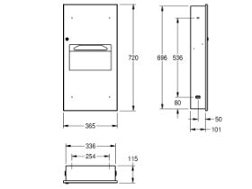 Franke Commercial Recessed Combination Unit 6.5 Litres Stainless Steel (Paper Towel Dispenser and Waste Receptable)