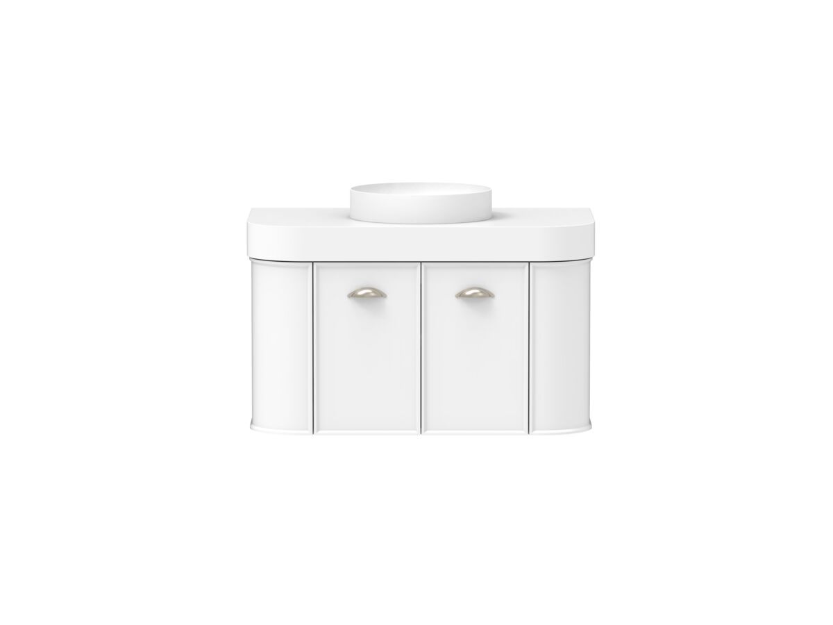 Supporting Image - Kado Era Double Curve All Door 900mm Wall Hung Vanity Centre Basin 90mm Durasein Top Matte White