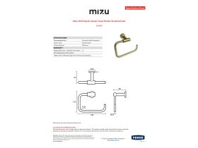 Specification Sheet - Mizu Drift Square Guest Towel Holder Brushed Gold