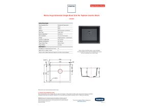 Specification Sheet - Memo Hugo Extended Single Bowl Sink No Taphole Granite Black