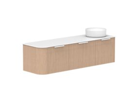 Supporting Image 2- Kado Neue Fluted Single Curve All Drawer 1650mm Wall Hung Vanity with Right Hand Basin Durasein 12mm Top Blonde Oak