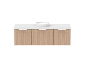 Supporting Image - Kado Neue Fluted Square All Drawer 1500mm Wall Hung Vanity with Centre Basin 50mm Top Blonde Oak