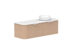 Supporting Image 2- Kado Neue Fluted Double Curve All Drawer 1500 Wall Hung Vanity with Right Hand Basin 20mm Blonde Oak