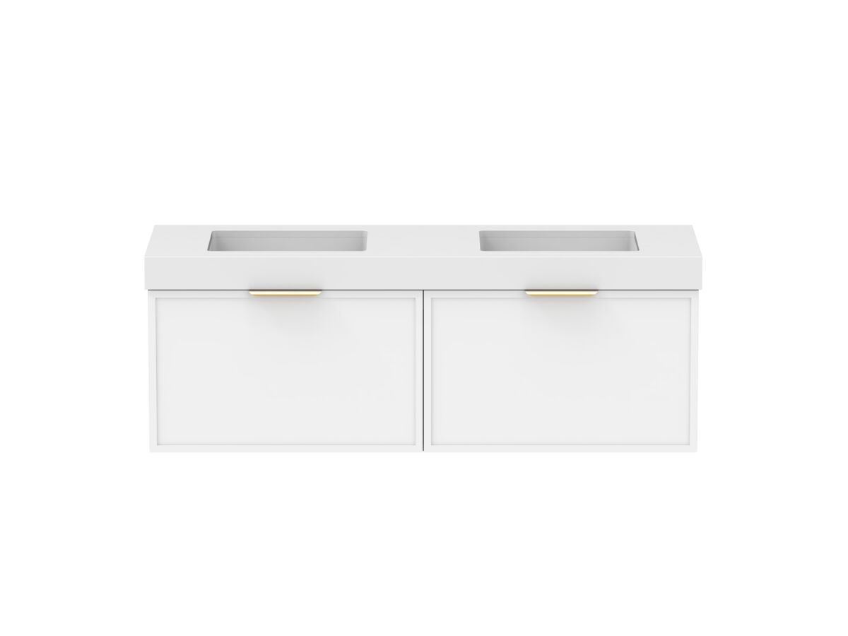 Supporting Image - Kado Lux Slim All Drawer 1500mm Wall Hung Vanity with Double Basin 90mm Top Matte White