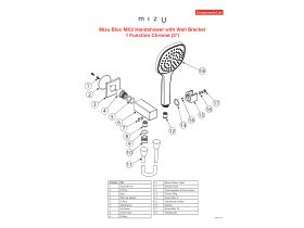 Component Listing - Mizu Bloc MK2 Handshower with Wall Bracket 1 Function Chrome (3 Star)