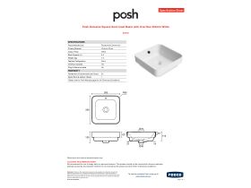 Specification Sheet - Posh Domaine Square Semi Inset Basin with Overflow 350mm White