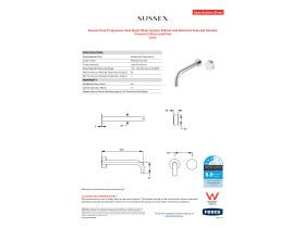 Specification Sheet - Sussex Pure Progressive Wall Basin Mixer System 250mm with Diamond Textured Handles Chrome (3 Star) Lead Free