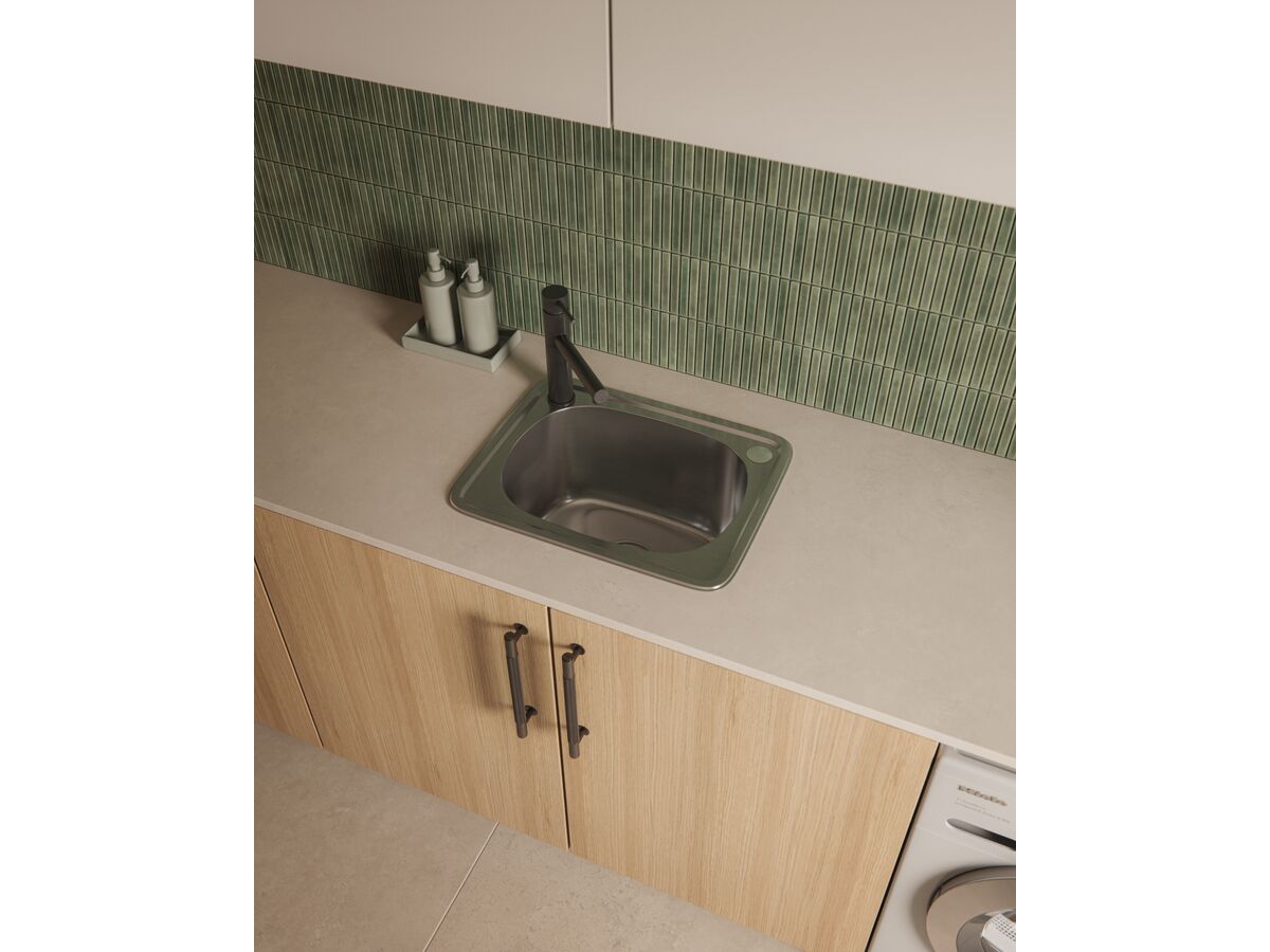 In Situ - Posh Bristol Mini Inset Laundry Trough 22L with 1 Taphole and Bypass Stainless Steel
