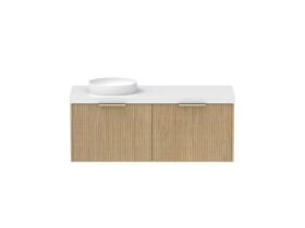 Supporting Image - Kado Neue Fluted Square All Drawer 1200mm Wall Hung Vanity with Left Hand Basin 50mm Top Boston Oak