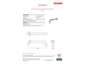 Specification Sheet - Sussex Scala 25mm Curved Bath Outlet 250mm Chrome