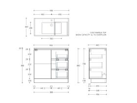 Posh Domaine Conventional 900mm Floor Mounted Vanity Unit Cast Marble Centre Basin