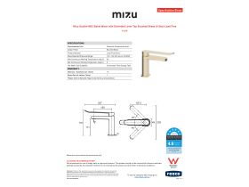Specification Sheet - Mizu Soothe MK2 Basin Mixer with Extended Lever Tap Brushed Brass (6 Star) Lead Free