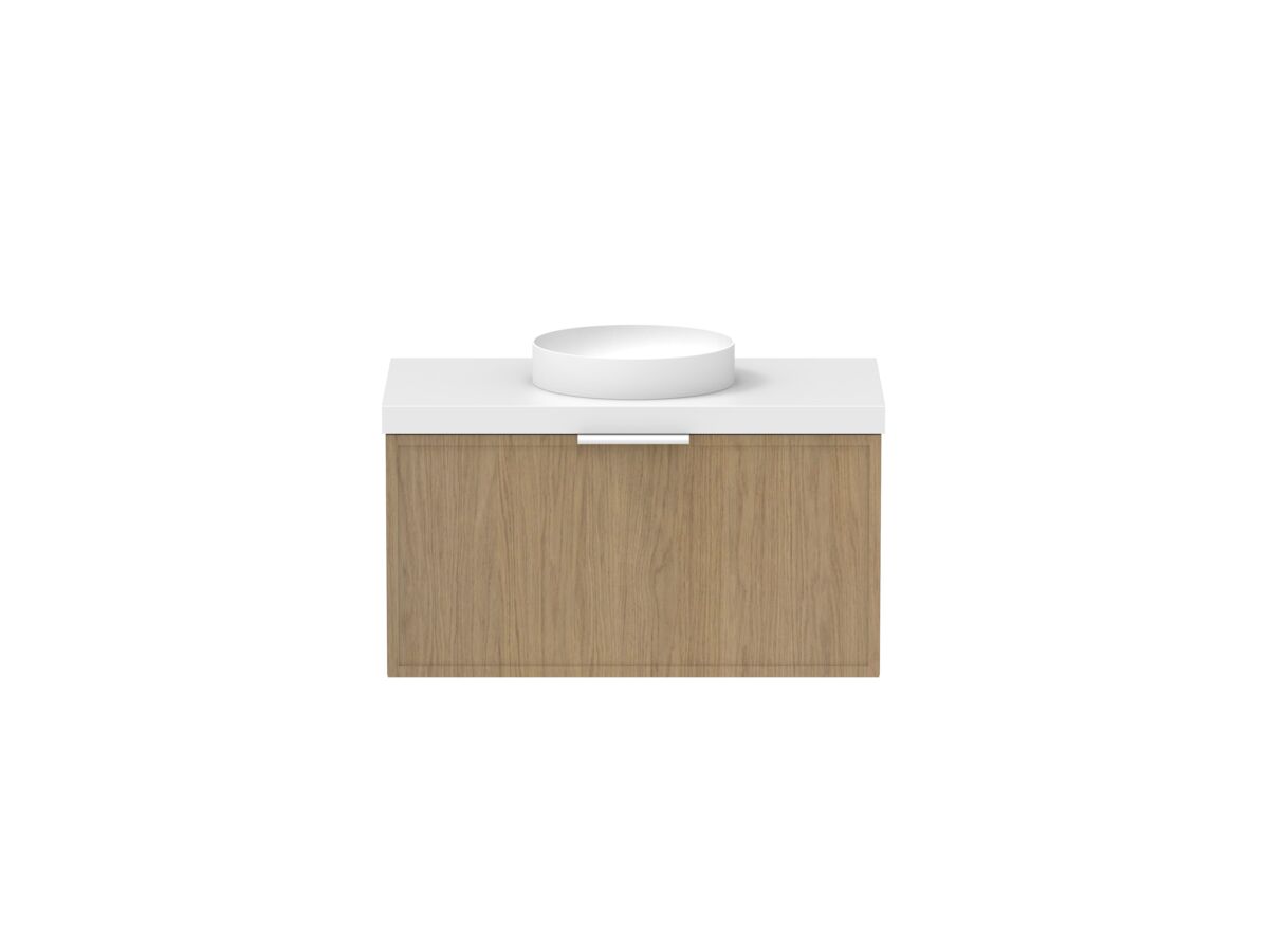 Supporting Image - Kado Lux Slim All Drawer 900mm Wall Hung Vanity with Centre Basin 50mm Top Boston Oak