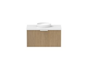 Supporting Image - Kado Lux Slim All Drawer 900mm Wall Hung Vanity with Centre Basin 50mm Top Boston Oak