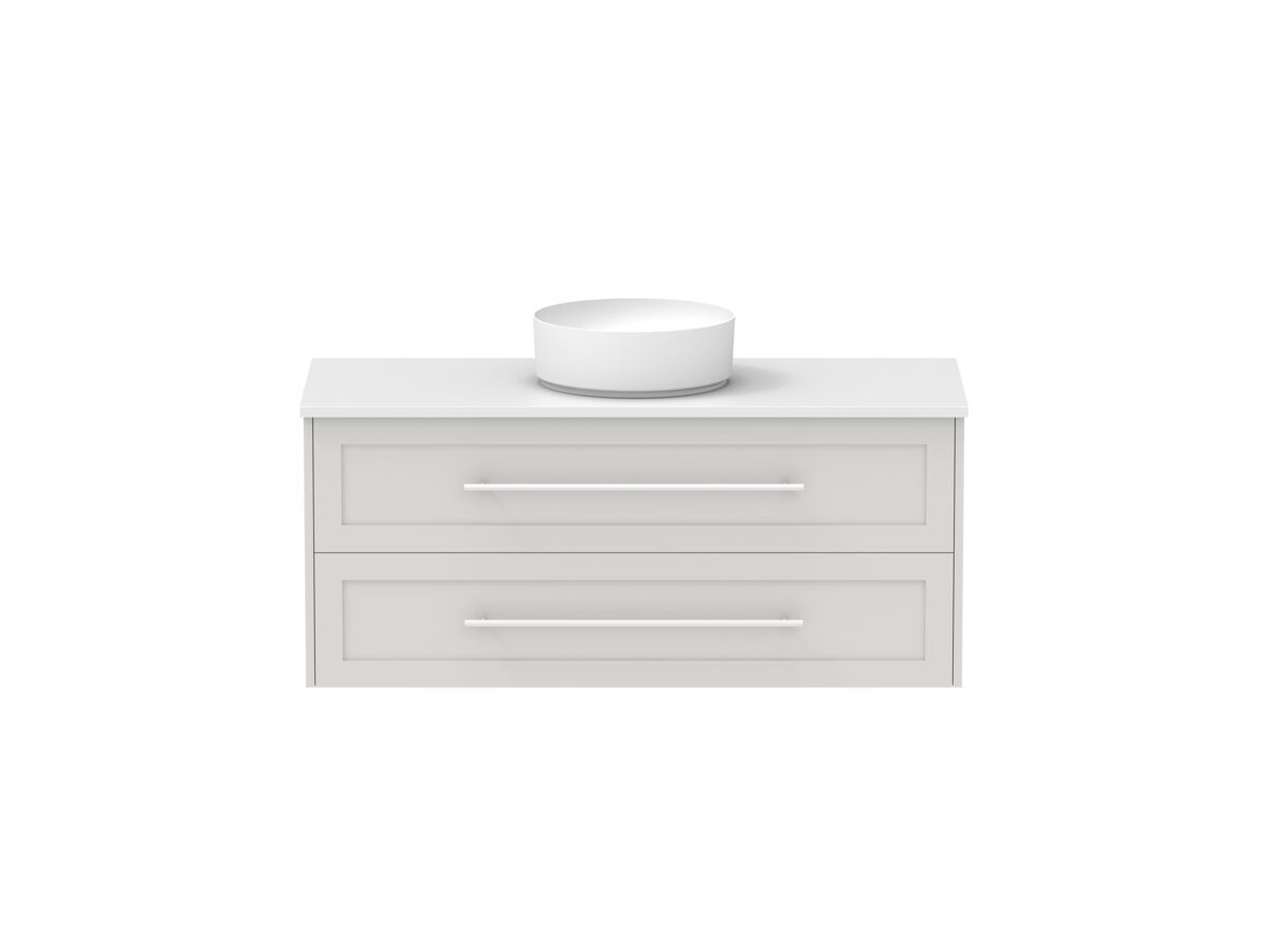Hero - Kado Lux All Drawer 1200mm Wall Hung Vanity Centre Basin 20mm - Feather Grey - Front