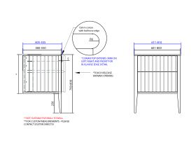 ISSY Custom Cloud II 601-800mm x 400-550mm x 700-800mm Vanity Unit with Legs 2 Touch Latch Drawers (No Basin)