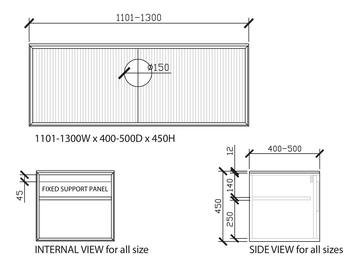 ISSY Custom Halo I Vanity Unit with Two Doors and Internal Shelf, with Handle 1101-1300widex400-500deepx450high