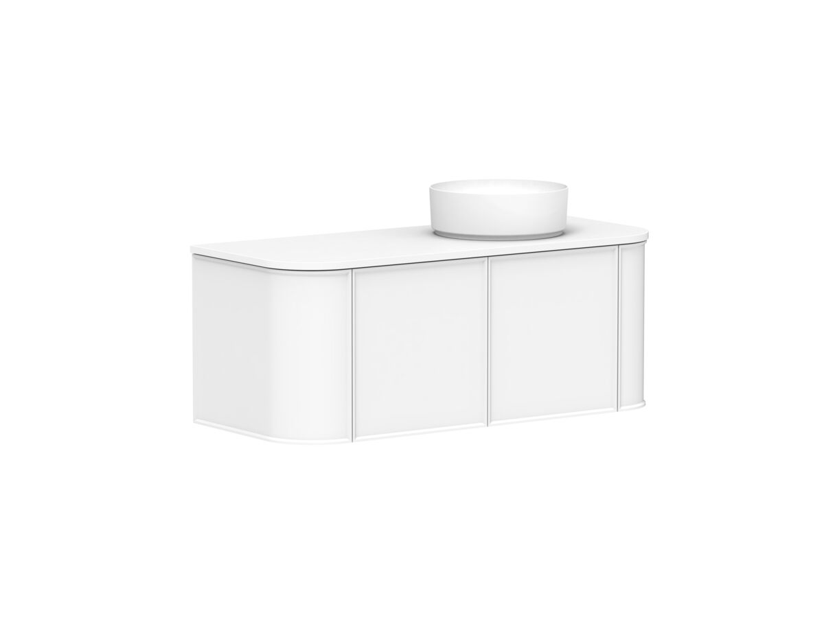 Supporting Image - Kado Era Double Curve All Door 1200mm Wall Hung Vanity with Right Hand Basin 20mm Top Matte White