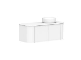 Supporting Image - Kado Era Double Curve All Door 1200mm Wall Hung Vanity with Right Hand Basin 20mm Top Matte White