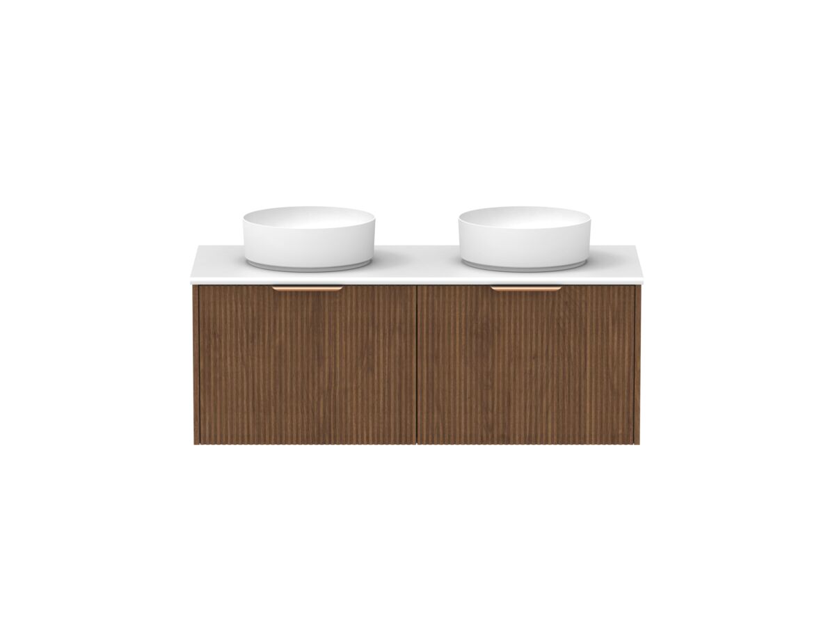 Supporting Image - Kado Neue Fluted Square 1200mm Wall Hung Vanity with Double Basin 20mm Top Florentine Walnut