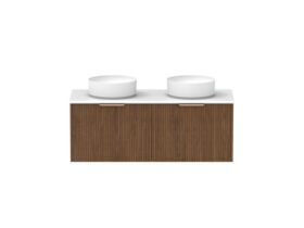Supporting Image - Kado Neue Fluted Square 1200mm Wall Hung Vanity with Double Basin 20mm Top Florentine Walnut