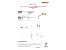 Specification Sheet - Sussex Pure Progressive Wall Bath Mixer System 250mm with Cirque Textured Handles PVD Brushed Gold Lead Free