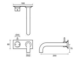 Sussex Scala 32mm Curved Bath Mixer Tap Outlet System Left Hand 250mm Outlet