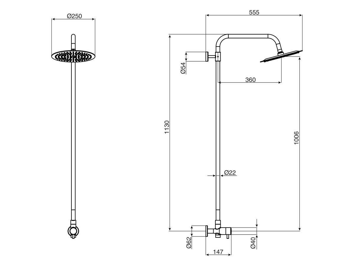 Milli Inox Overhead Rail Shower Stainless Steel (3 Star)
