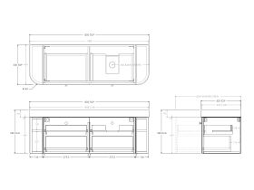 Technical Drawing - Kado Era Double Curve All Drawer 1500mm Wall Hung Vanity Right Hand Basin 90mm Durasein Top