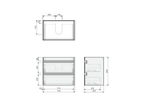 Technical Drawing - Posh Domaine Twin 750 2 Drawer Wall Hung Vanity Mineral Cast