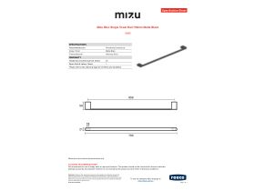Specification Sheet - Mizu Bloc Single Towel Rail 700mm Matte Black