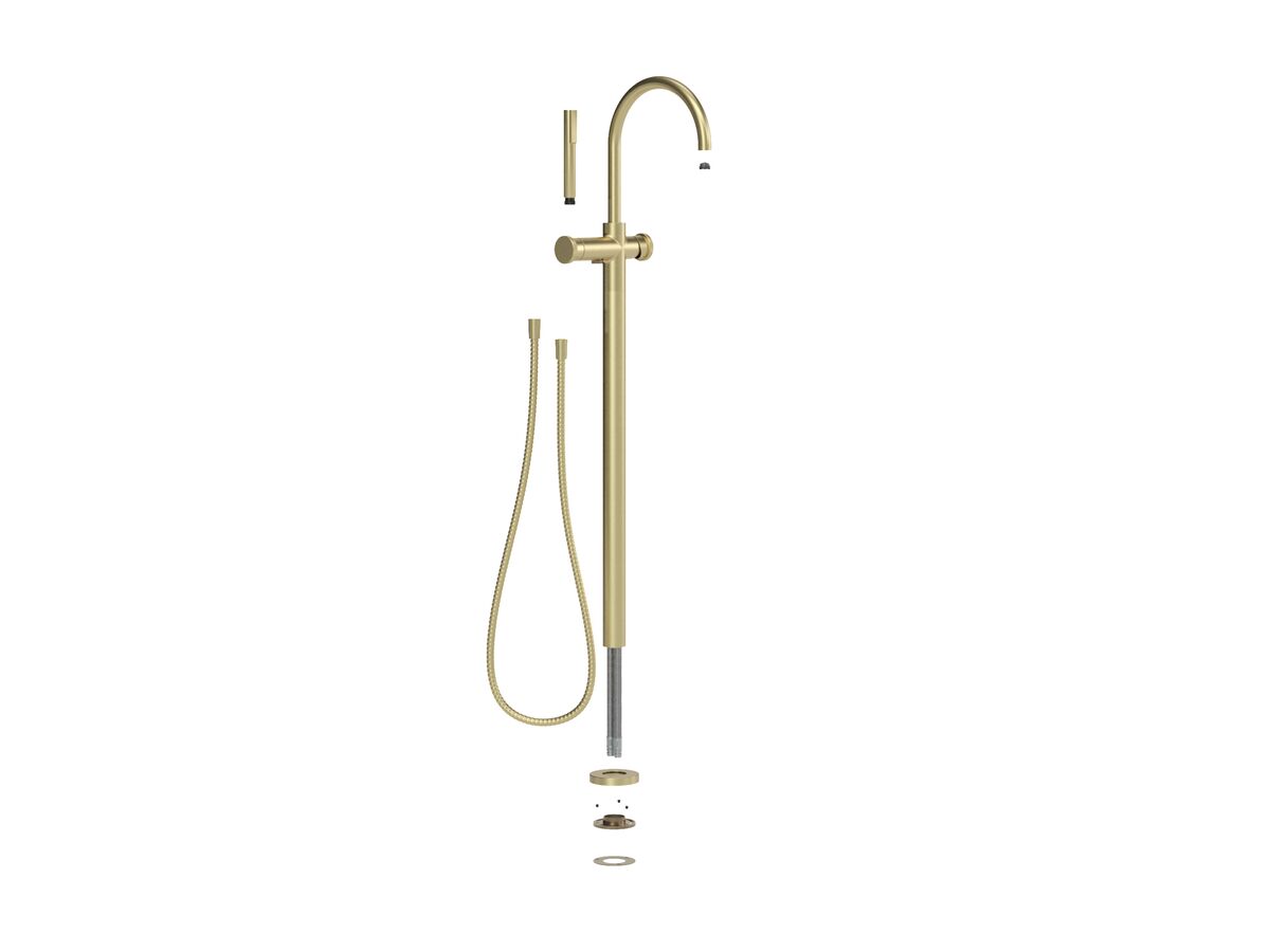 Supporting Image - Faucet Strommen Vara Fin Floor Mounted Bath Mixer with Handshower Kit Brushed Admiralty Brass (3 Star)