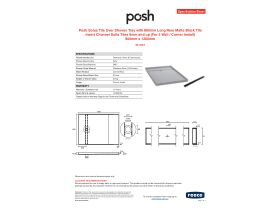 Specification Sheet - Posh Solus Tile Over Shower Tray with 860mm Long Rear Matte Black Tile Insert Channel Suits Tiles 9mm and up (For 2 Wall / Corner Install) 900mm x 1200mm
