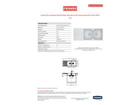 Specification Sheet - Franke City Fragranite Double Right Hand Bowl with Drainer Inset Sink Polar White