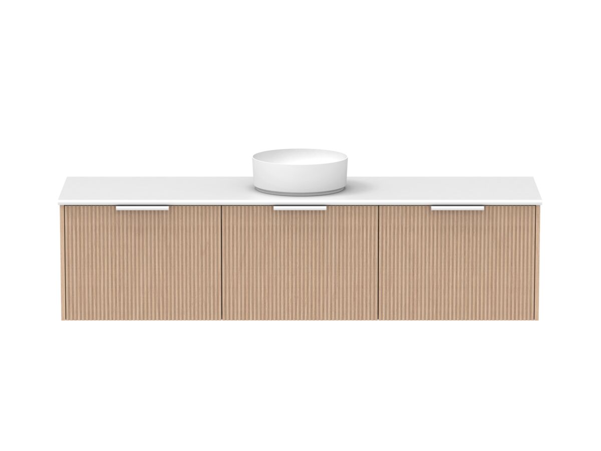 Supporting Image - Kado Neue Fluted Square All Drawer 1800mm Wall Hung Vanity with Centre Basin 20mm Top Blonde Oak
