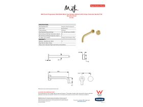 Specification Sheet - Milli Pure Progressive Wall Bath Mixer Tap System 250mm with Cirque Textured Handle PVD Brushed Gold